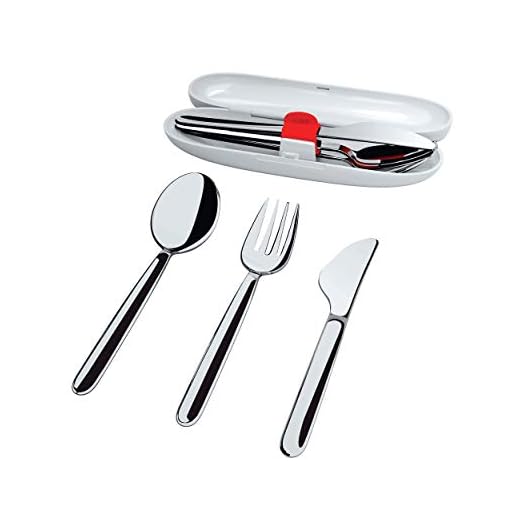 Alessi Food à Porter SA04S3 G , Juego de Cubiertos de Viaje en Acero Inoxidable 18/10 con Estuche de Resina Termoplástica, Gris