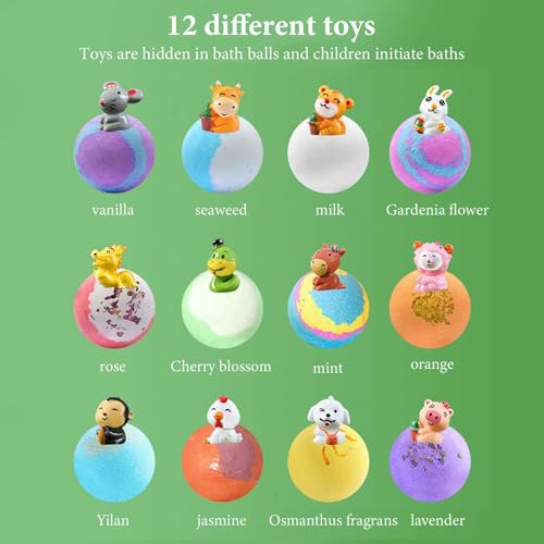 Bombas de Baño para Niños con Regalo Sorpresa,12x60g Set Bolas de Baño con Aceites Esenciales,Bombas de Baño de Espuma Natural Orgánicas Baño de Burbujas Regalos de Cumpleaños/Navidad para Niños Niñas - imagen 3