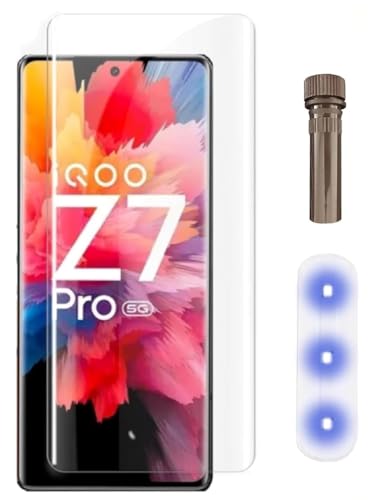 Image of Raayan UV Tempered Glass For Vivo Iqoo Z7 Pro Screen Protector Full Adhesive UV Glue Curved Edge to Edge Full Screen Coverage - Easy Installation