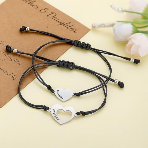 Lcbulu Mothers Day Gifts - Mother Daughter Bracelets Jewelry Birthday Gifts for Mom Mothers Day Gift from Daughter Matching Heart Bracelet Set of 23