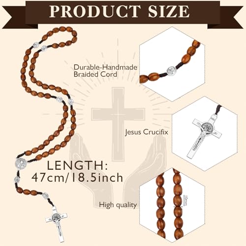Olive Wood Rosary With Box Jerusalem Blessed Gift Religion From The Holy Land Dangling Cross Pendant & Traditional Cord For Men And Women Catholic Necklace St Saint Benedict Medal Crucifix3