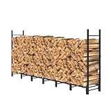 Helios&Hestia 2.44m Outdoor Firewood Rack for Fireplace, Heavy Duty Steel Log Holder, Indoor Wood Pile Storage Organizer, Adjustable Stacker Stand, 244×35×115 cm, Black