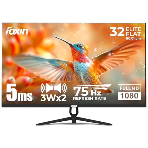 Image of Foxin Elite 32 Inch FHD Flat LED Monitor (1920x1080), 75Hz Refresh Rate, VA Panel, 5ms Response Time, Built-in Speakers, HDMI & VGA Ports, Anti-Glare, Frameless, Wall Mountable - Black
