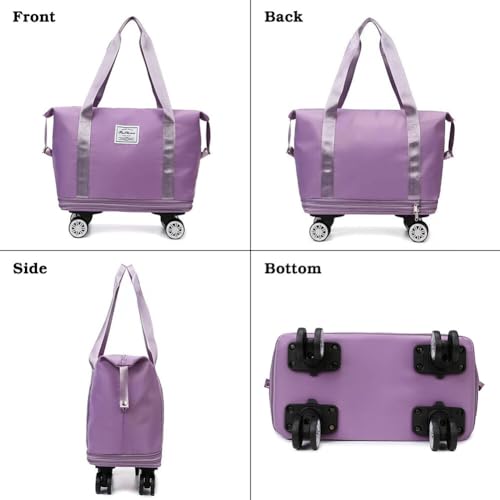 Rolling Duffle Bag with Wheels and Handle Foldable Travel Bag Expandable Carry on Bag with Detachable Casters Wheeled Weekender Bag for Women & Men - Purple4