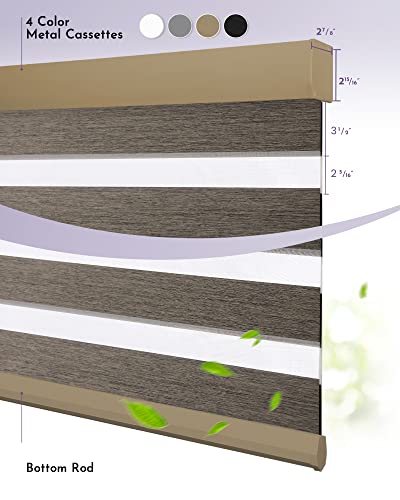 Graywind Motorized Zebra Sheer Blinds Compatible With Alexa Google Light Filtering Remote Horizontal Roller Blinds With Valance For Smart Home Office, Custom Size (Wool-Like Black Gold) #TOP5