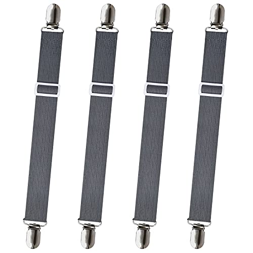 Sopito Bed Sheet Fasteners, 4Pcs Adjustable Sheet Straps Heavy Duty Bed Sheet Grippers Suspenders For Mattresses Fitted Sheets Flat Sheets, Gray #TOP24