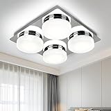 PADMA 4 Way Kitchen Ceiling Lights Chrome Finish Square Spot Lights 20W 6000K Cool White Large Flush Ceiling Lighting for Bedroom Living Room Star Effect for Kids Kitchen Lounge - Image 1