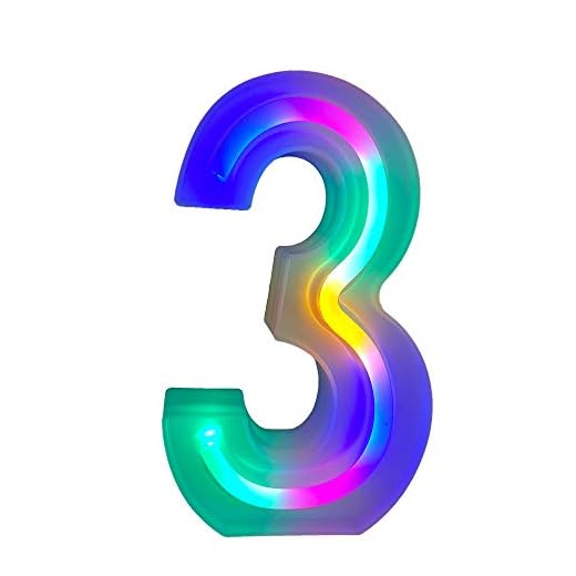 QiaoFei Lys upp Marquee bokstäver lampor bokstäver neonskyltar, väggdekor/bordsdekor för hem bar jul, födelsedagsfest, alla hjärtans dag ord - färgglada siffror (3)