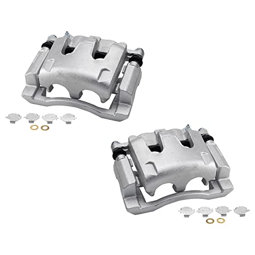 Image of TRQ Rear Brake Caliper Set Zinc Coated Brackets Hardware Compatible with 2005-2012 Ford F 350 Super Duty 2011-2012 F 450 Super Duty