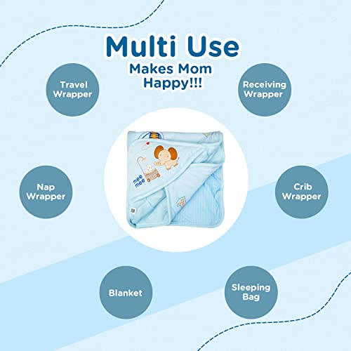 Image of Mee Mee 3 in 1 Baby Bed | Sleeping Bag & Carry Nest | Hooded Wrapper for Newborn Baby | Warm and Soft Swaddle Wrapper | Double Layered Sleeping Bag for Newborn Babies, Blue