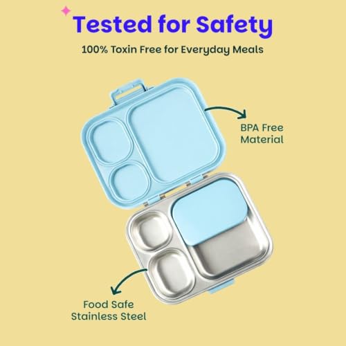 Image of Basil Bento Box Quad Plus - 3+1 Compartment Stainless Steel Lunch Box (1020ml) with BPA-Free Lid | Leak-Proof Tiffin for Kids & Adults | Premium Lunch Box for School, Office & Picnic - Sakura Bloom
