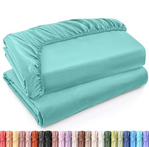 Image of Utopia Bedding Twin XL Fitted Sheets - Bulk Pack of 2 Bottom Sheets - Soft Brushed Microfiber - Deep Pockets - Shrinkage & Fade Resistant - Easy Care (Twin XL, Spa Blue)