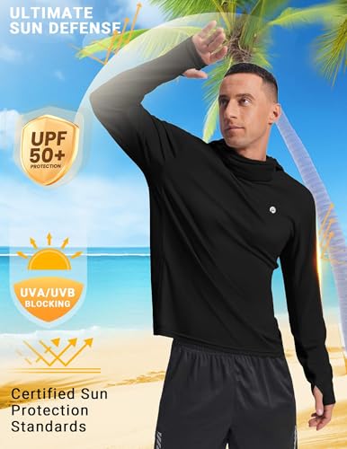 Image of PINSPARK UPF 50+ Sun Protection Hoodie Men with Mask Quick Dry Long Sleeve Fishing Hiking Shirts UV Rash Guard Lightweight