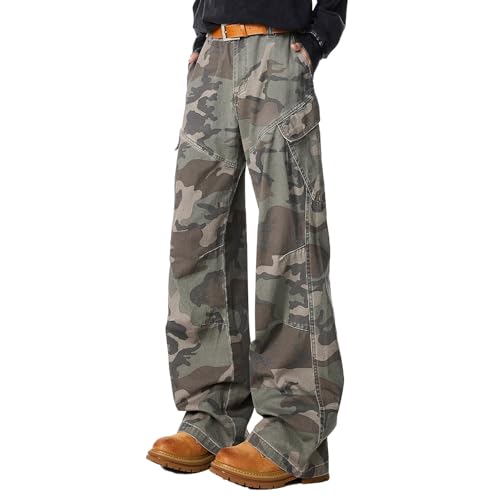 Silent Vortex Men's Y2k Baggy Camo Cargo Pants Loose Fit Hip Hop Wide Leg Parachute Pants Streetwear - Main Image