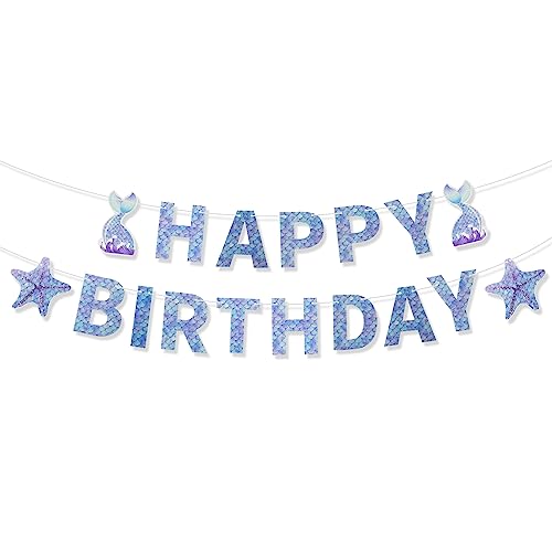 Dohia Mermaid Birthday Banner Sparkle Mermaid Party Supplies Blue 7 inches x 7.5 inches
