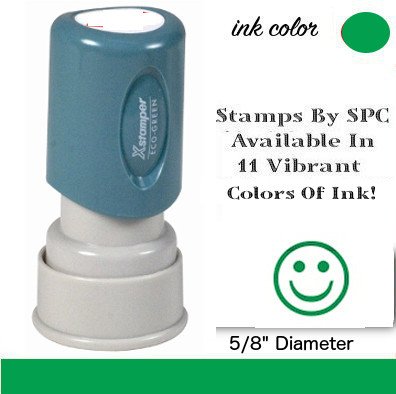 Stamps By SPC // XSTAMPER // ROUND STAMPS // DESIGN: HAPPY FACE [SPC11420] - COLOR: Green // Impression: 5/8", Available In 11 Vibrant Colors!