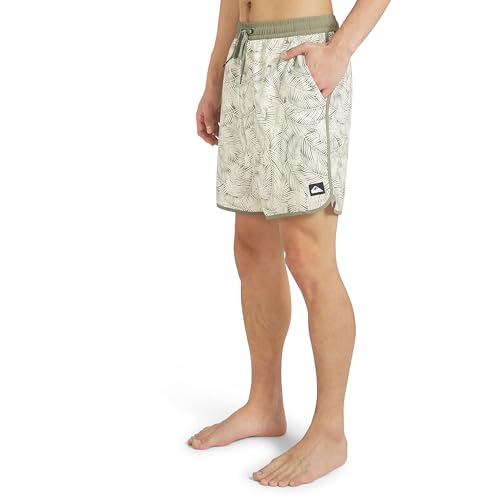 Quiksilver Mens Swimwear Regular Fit Stretchable Comfort Liner Swim Trunks Floral Design - Dusty Olive Small
