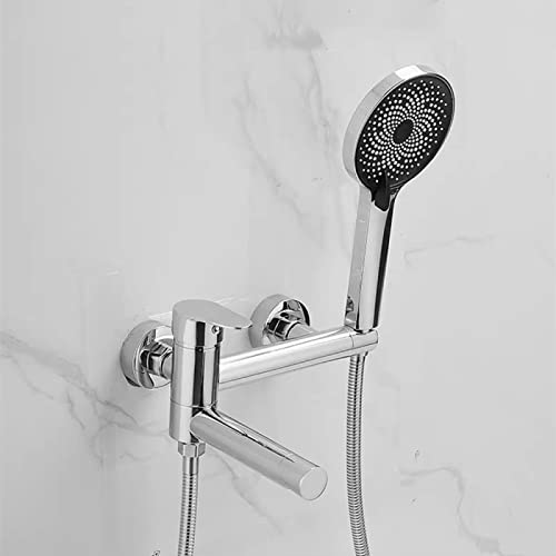Colore: Nero/Cromo Vasca Doccia Rubinetto Nero/Cromo Ottone Singola Maniglia Cascata Beccuccio Montaggio A Parete Miscelatore Rubinetto Con Doccetta Set Rubinetto Bagno, Cromo 3