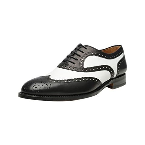 ROYAL WIND Geninue Leather Mens Wingtip Two Tone Oxford Black and White Spectator Dress Shoes 9.5 Cover