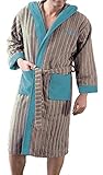 Gözze Bademantel Herren, Saunamantel, Kapuzen-Bademantel (S, grau/türkis)