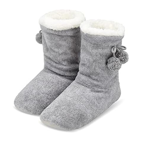 DICUIRD Slipper Socks for Women,Fuzzy House Indoor Boots Slippers,Warm Cozy Fluffy Sherpa Lined Booties Socks with Non Slip Bottom,Womens Winter Christmas Gifts(Grey,Size8-10) Cover