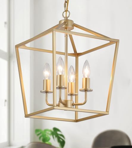Luminária de teto industrial de 4 luzes, luz de teto dourada com ...