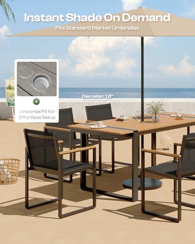 Image of Outdoor Dining Set, 5 Piece Aluminum Patio Furniture Set | Weather Resistant Outdoor Table and Chairs, HDPS Tabletop with Umbrella Hole, Textilene Mesh Chairs
