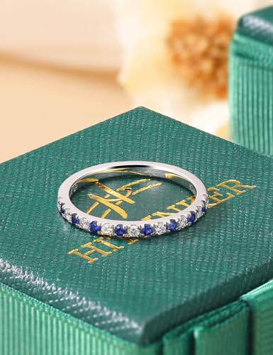 Moissanite Sterling Silver Rings for Women, Blue Sapphire Half Eternity Lab-Created Stackable Thin Band for Birthday Valentines Anniversary Mothers Day Ideal Jewelry Gift for Her(Created Sapphire, 8) — view 6