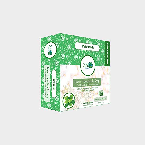 360Feel Patchouli Deodorant Soap - 5Oz Patchouli Essential Oil Exfoliation Bar- Musky-Earthy Reminiscent Of Wet Soil Scent- Pepermint Leaves Skin Scrub- Organic Castile-Gift Ready #TOP1