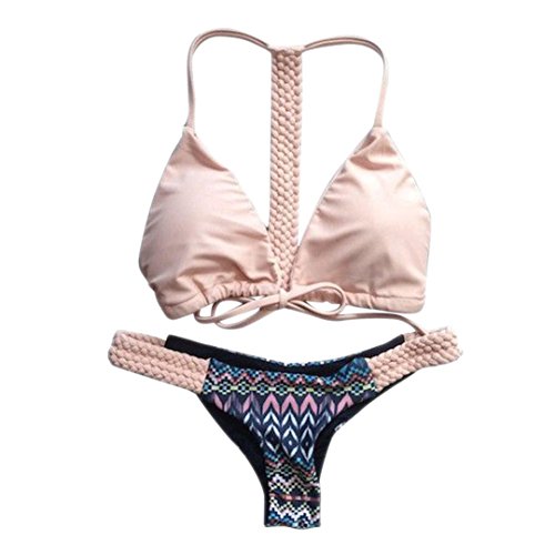 Canserin Women Bikini Set, Women's Floral Print Two Piece Swimwear Push-up Padded Bra Swimsuit Bikini (L, Pink)
