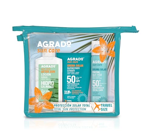 Agrado - Neceser Travel Kit | Loción Aftersun 100 ml + Crema Solar 100 ml + Bruma Facial 75 ml