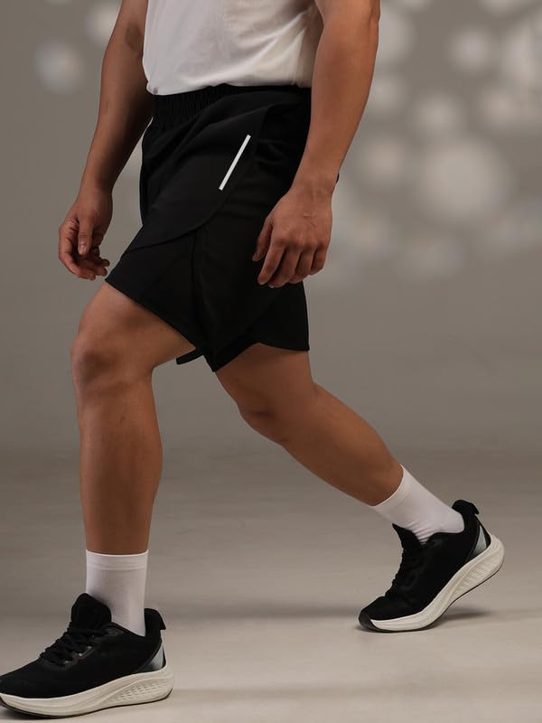 Image of CHKOKKO Double Layered Gym Shorts for Men Workout | Compression Inner Layer with Pockets Across Inner Outer and Back | Dry Fit Sports Athletic wear for Running Jogging or Training