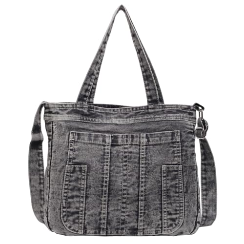Y2K Denim Tote Bag for Women, Washable Canvas, Multi-Way Carry Hand Shoulder Crossbody Bag, Lightweight for Work Travel
