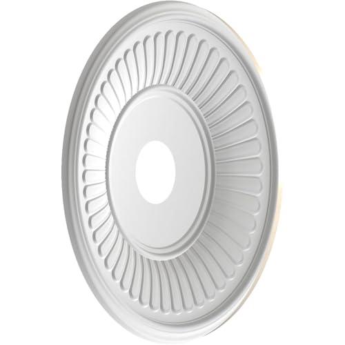 Image of Ekena Millwork CMP19BEEPE Berkshire Thermoformed PVC Ceiling Medallion (Fits Canopies up to 8 3 /8 inch), 19 inchOD x 3 1 /2 inchID x 1 inchP, Universal Metallic Pearl Mist