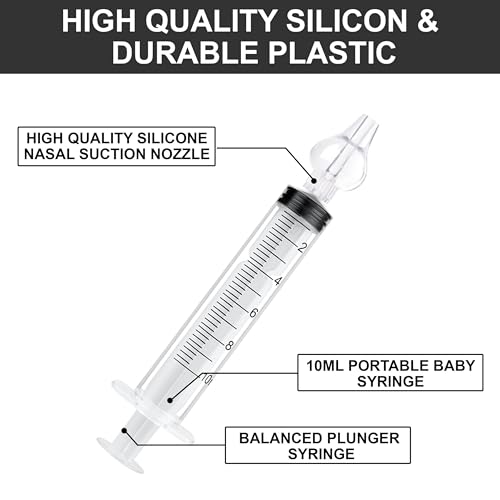 Image of Baby Nasal Aspirator, 1 Pack, 4 Pieces - Safe and Reusable Silicone Nasal Aspirator for Newborn - Infant Mucus Removal with 10ml Nose Cleaner Syringe - Nasal Spray /Nasal Hygiene