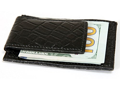 Men's Crocodile Embossed Leather Slim Magnetic Money Clip 3 Credit Card Holder Wallet 4x2.75 inches