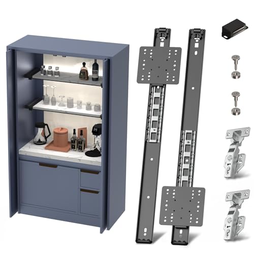 Cabinet Pocket Door Slide System Kit 20",4PCS Inset Sliding Hardware for Hidden Cabinet Doors, 45lbs Capacity, Space Saving Pocket Door Hardware for Kitchen, Pantry, Closet (20"/500mm, Set, 1.0)