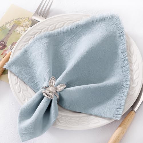 DeZerlor 6 Pack Gray- Blue Cotton Linen Napkins...