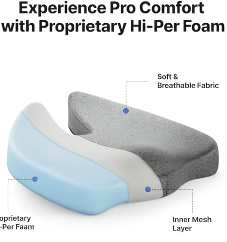 Image of Homerz Premium Orthopedic Coccyx Cushion | 2 Years Warranty | Seat Cushion for Chair, Car Seat Cushions, Memory Foam Sitting Pillow for Tailbone, Sciatica & Back Pain Relief (Pro)