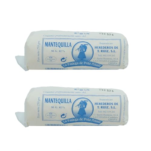 LA PASIEGA DE PEÑA PELADA Mantequilla Artesanal, PACK DE 2 Rulos de 250 gr (aprox) en Papel Sulfurizado, 82% Materia Grasa, Sabor Tradicional y Natural - Origen Cantabria