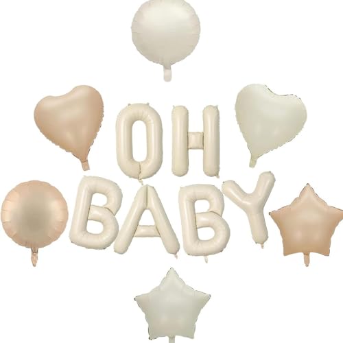Oh Baby Ballons, Ballon Lettres O-H-B-A-B-Y Blanc Crème de 40 cm, Ballons Ronds en Aluminium en Forme de Cœur et d'Étoile, Ballon d'Anniversaire à...