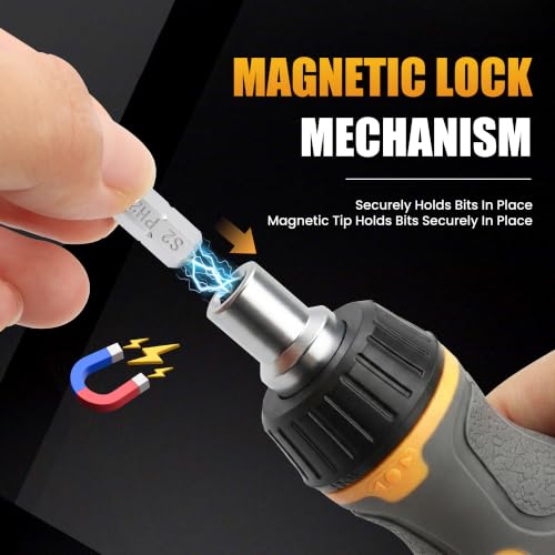 Image of MulWark 7-in-1 Stubby Ratcheting Screwdriver, Small Screwdriver with Magnetic, Multi-bit Stubby Screw driver with S2 Steel Phillips Slotted Torx Bits in Handle, Compact Tool for Tight Spaces