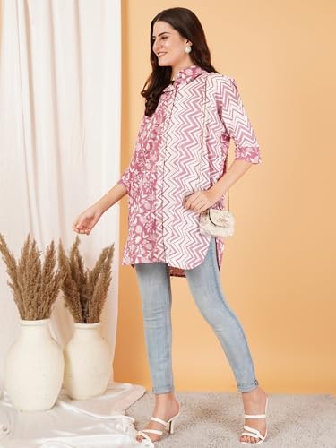 Image of COTLAND Fashions Printed Oversized Button Down Shirt for Women (Ink Illusion)
