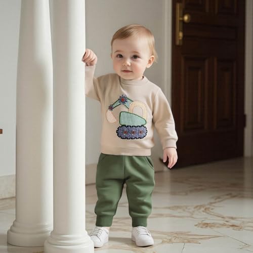 Toddler Baby Boy Fall Winter Outfit Excavator Embroidered Long Sleeve Sweatshirt Elastic Jogger Pant 2 Pcs Clothes3