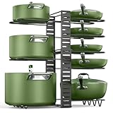 MUDEELA Pots and Pans Organizer Rack for under Cabinet, 8-Tiers Adjustable Pot Rack with 3 DIY Methods, Expandable 11.65'' to 19" Pot Lid Organizer for Kitchen Pantry Cabinet Organization and Storage