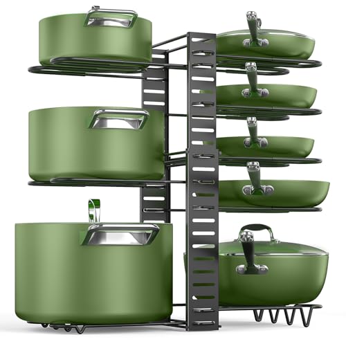 MUDEELA Pots and Pans Organizer Rack for under Cabinet, 8-Tiers
