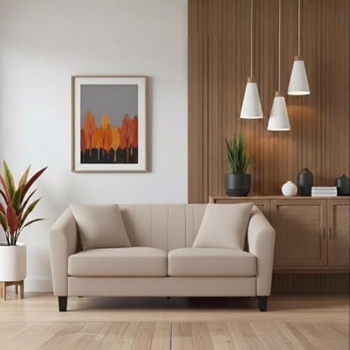 Image of Avion Natalia 2 Seater Sofa Set for Living Room Beige | Modern 2 Person Sofas Furniture | Fabric Sofa Set 2 Seater Couch for Guests Room Festival Gifts