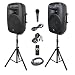 RK RECK Party 15 15-Inch 2000 Watt 2-Way Powered PA Speaker System Combo Set with Bluetooth/USB/SD Card Reader/FM Radio/Remote Control/LED Light
