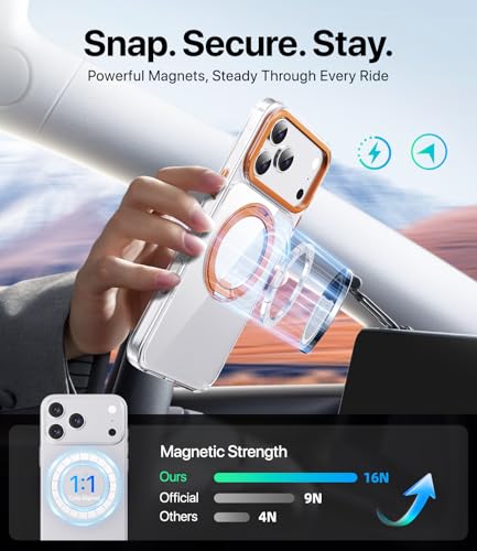 Image of for iPhone 17 Pro Max Case, Compatible with MagSafe, Slim Shockproof Military-Grade Rugged Protective Case with Stand, Camera Control, Comfort Grip (E-Clear Orange, iPhone 17 Pro Max)