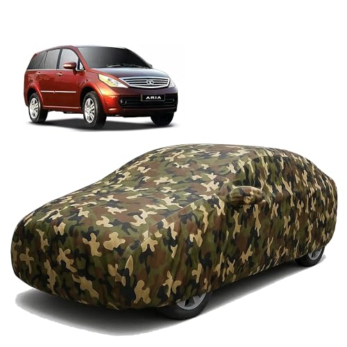Image of Sulfar 100% Waterproof Car Body Cover Compatible with Mirror for Tata Aria with Long Lasting Durable Material (Triple Stitched, Full Bottom Elastic, Camouflage Army)